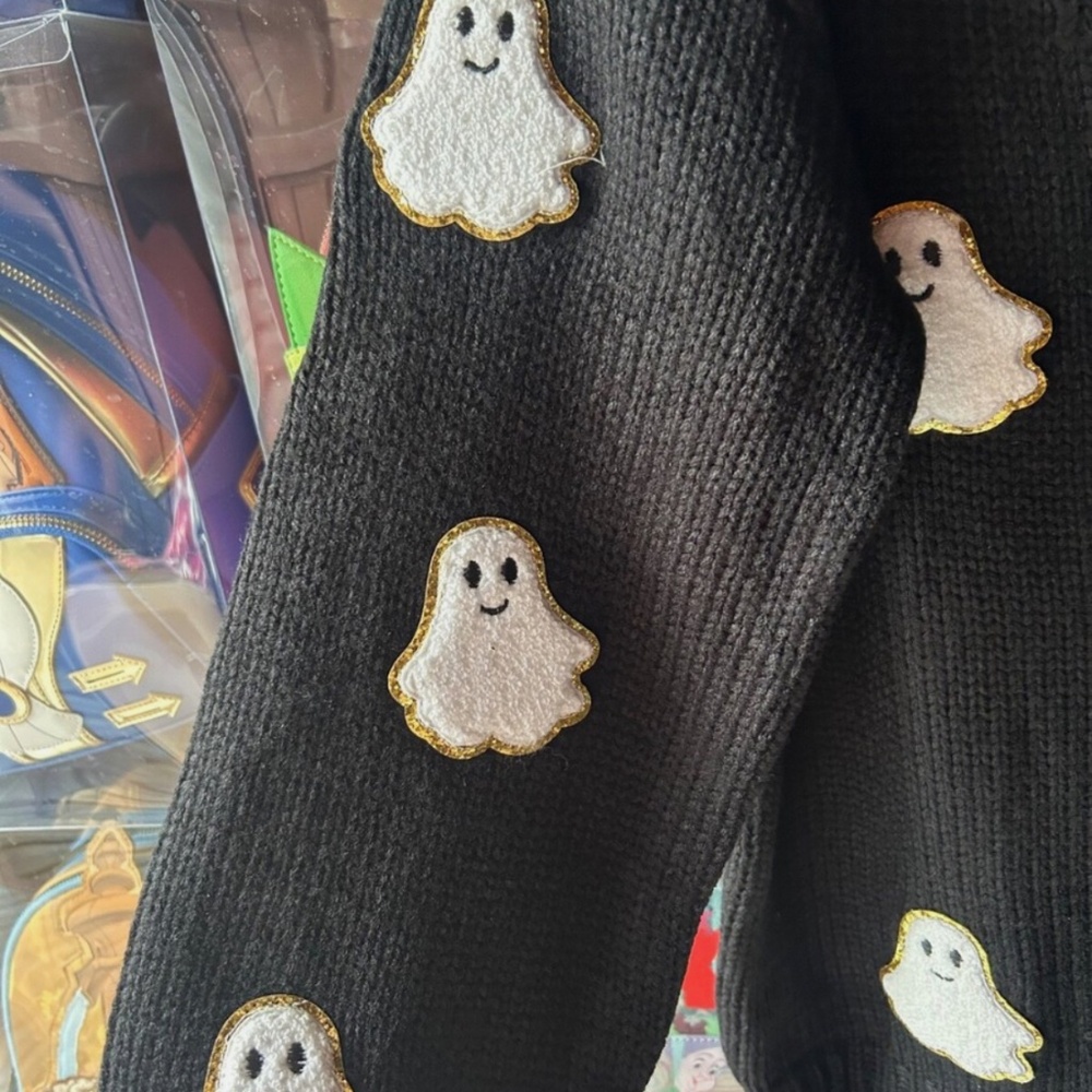 Chic Wish Ghost Patch Buttoned Knit Halloween Cardigan Black Women Size L XL - Picture 3 of 7